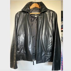 Men's Black Leather Bomber Jacket - (Banana Republic)  Size Small - Like New